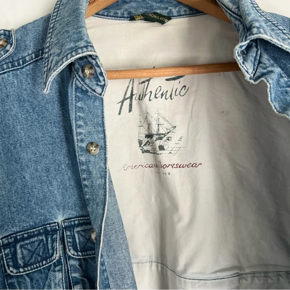 Vintage 90s Denim Utility Jacket – Size Large - Picture 3 of 7